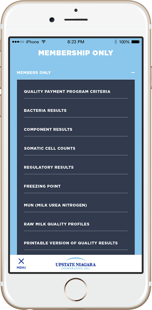 Upstate Niagara Cooperative - Membership iPhone Menu